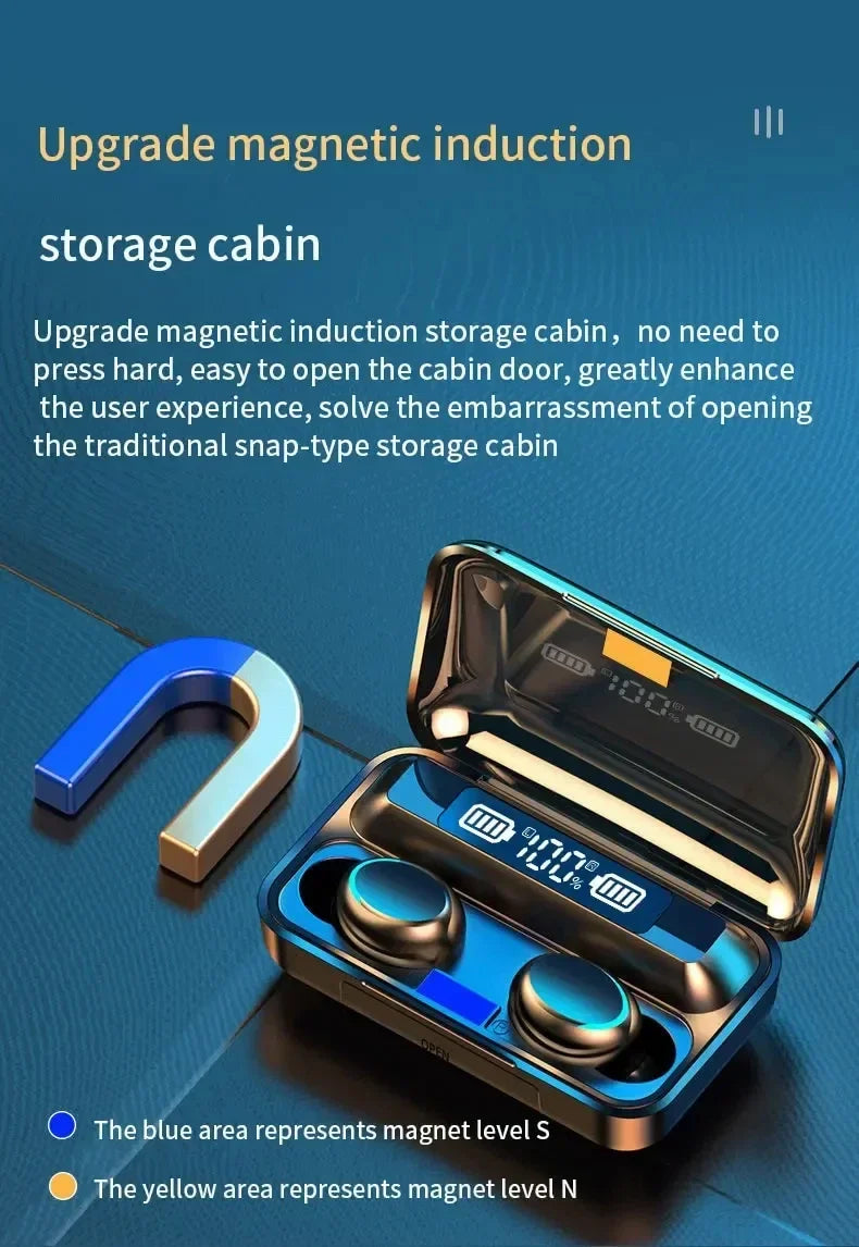 F9 5C Wireless Bluetooth Headphones Tws Waterproof Earbuds Earphones Digital Display Heaset Large Capacity Charging Case