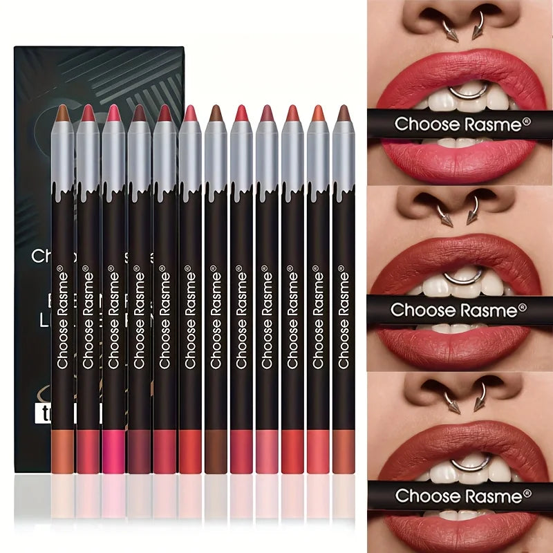 12pcs Lip Liner Pen 12 Colors Waterproof And Sweat-proof Not Easy To Fade Non-stick Cup Nude Lipstick Pencil SET