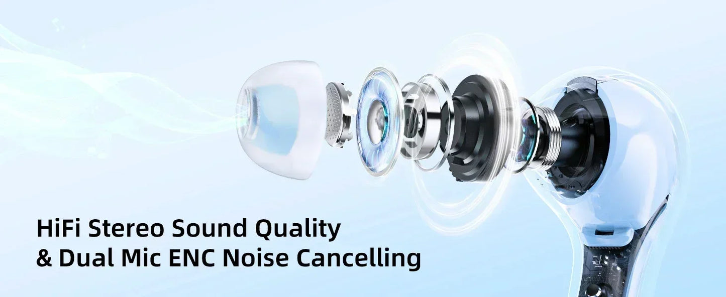 TWS T8 Wireless Earphones Fone Bluetooth Earbuds Transparent Digital Display Mecha Style for Acefast Sport Headphones for Lenovo