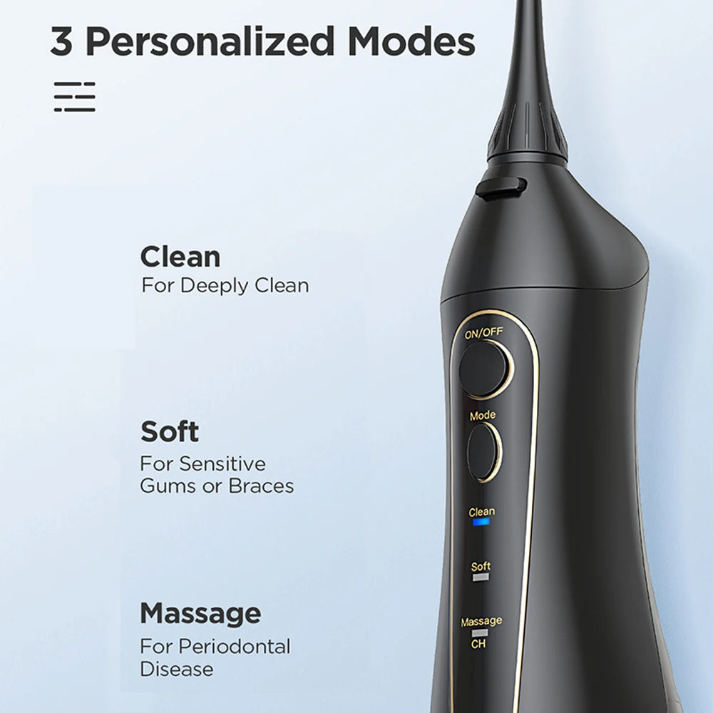 Fairywill Water Flossers for Teeth 300ML Oral Irrigator Rechargeable Portable Dental 3 Modes Water Tank Waterproof Teeth Cleaner