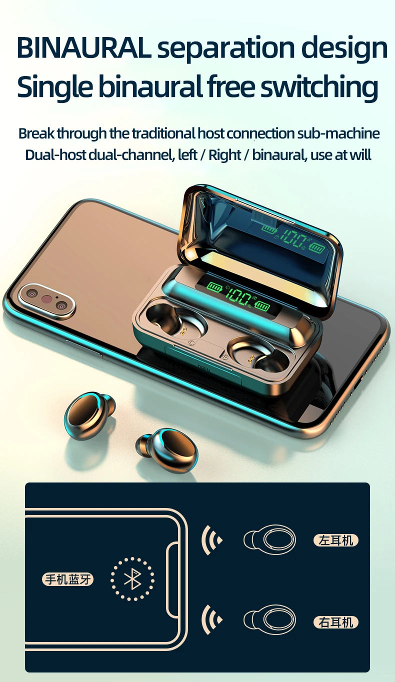 F9-5 TWS Earphone Bluetooth 5.1 Wireless Headphones Hifi Stereo Sport Earbuds Airdots Headset Ps4 Hearing Aids With Mic Handfree