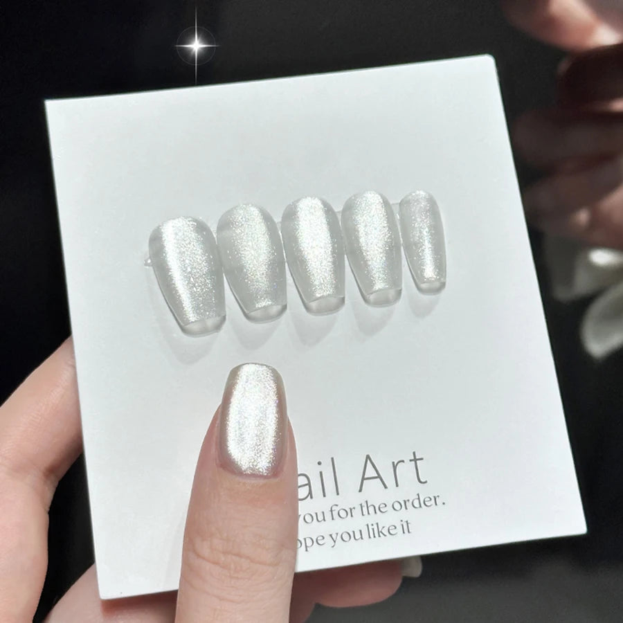 1pc 10ml Holographic Glitter Mirror Porcelain White Cat Eye Gel Polish Magnetic Galactic Effect Gel Nail Polish Soak Off UV LED