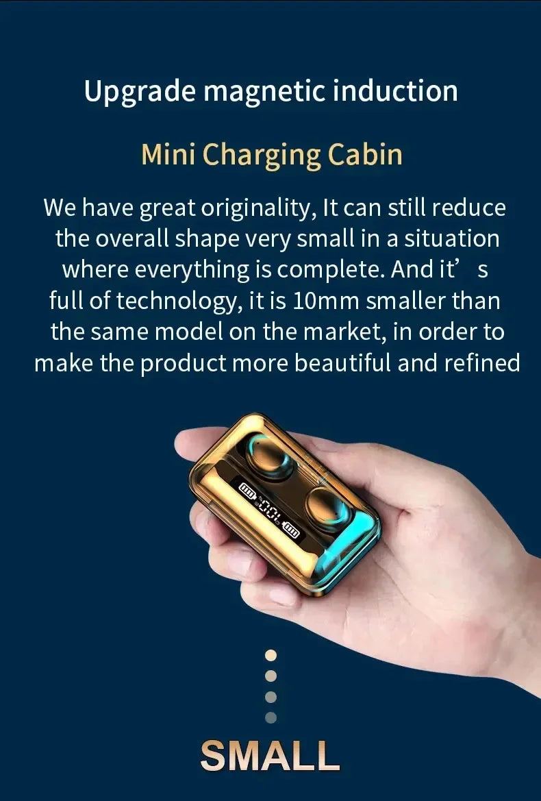 F9 5C Wireless Bluetooth Headphones Tws Waterproof Earbuds Earphones Digital Display Heaset Large Capacity Charging Case