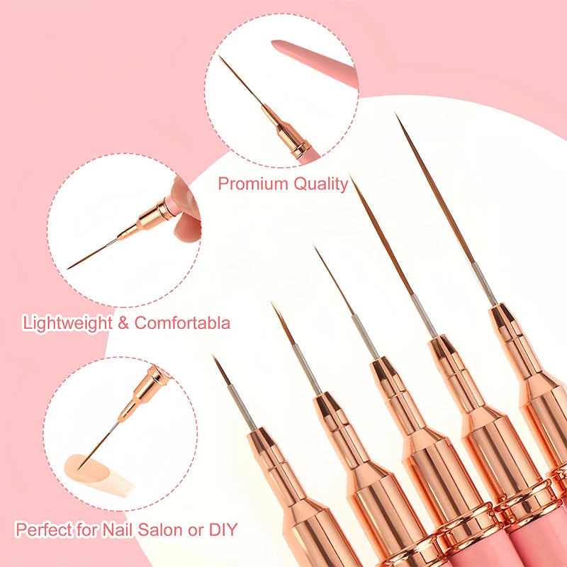 5pcs Nail Art Liner Brush Set UV Gel Nail Brushes Kits French Stripe Line Painting Drawing Flower Pen Professional Manicure Tool