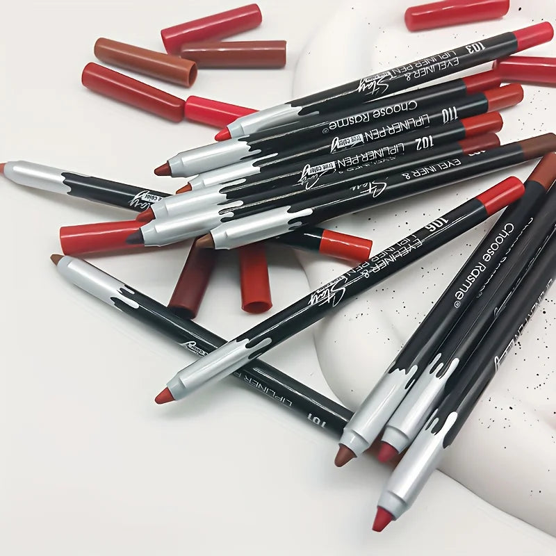 12pcs Lip Liner Pen 12 Colors Waterproof And Sweat-proof Not Easy To Fade Non-stick Cup Nude Lipstick Pencil SET