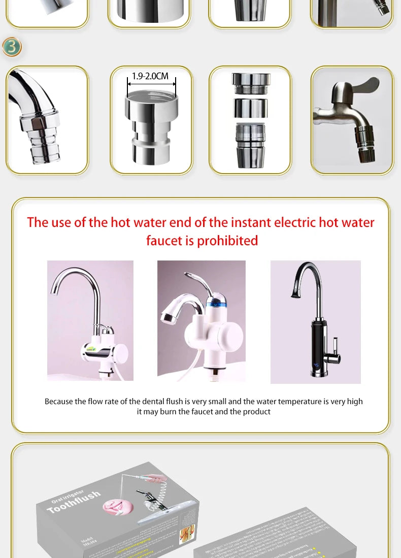 New Faucet Oral Irrigator Portable Teeth Cleaner Dental Water Flosser Pressure Adjustable Water Pick Jet Flossing No Charge Need