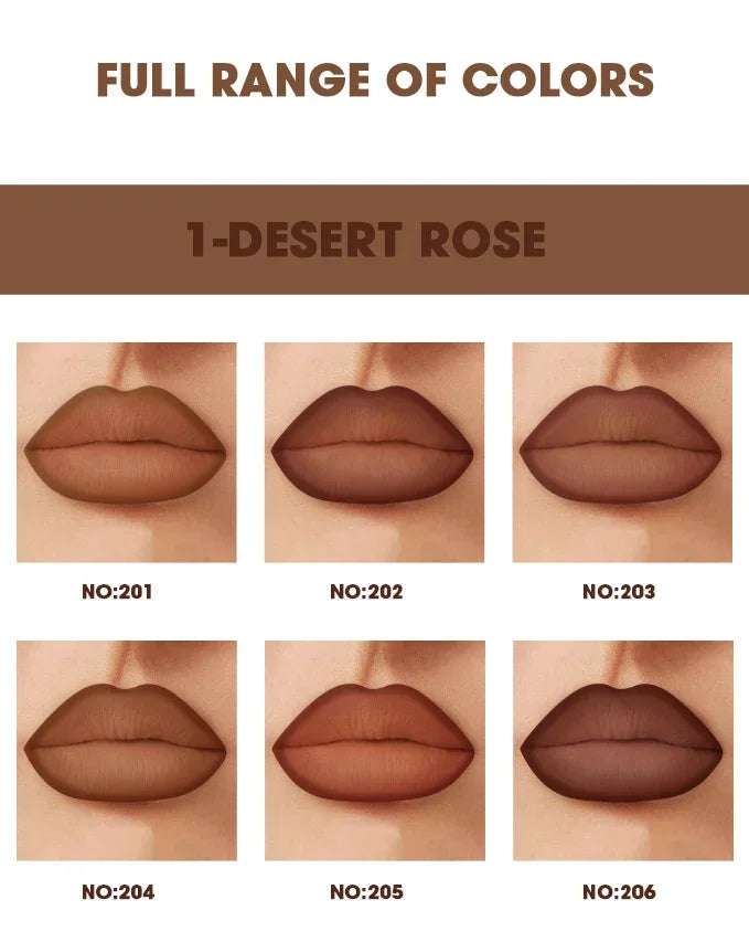 6pcs/Set Rozza Velvet Matte Lip Liner,Long-Lasting Waterproof Finish,Non-Fading,Brown,Pink,Purple Shades,Perfect for All Skins