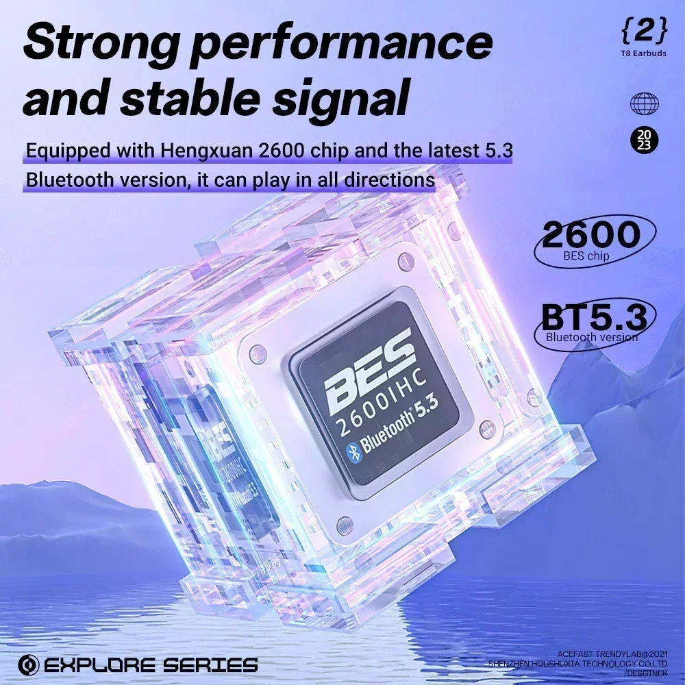 TWS T8 Wireless Earphones Fone Bluetooth Earbuds Transparent Digital Display Mecha Style for Acefast Sport Headphones for Lenovo