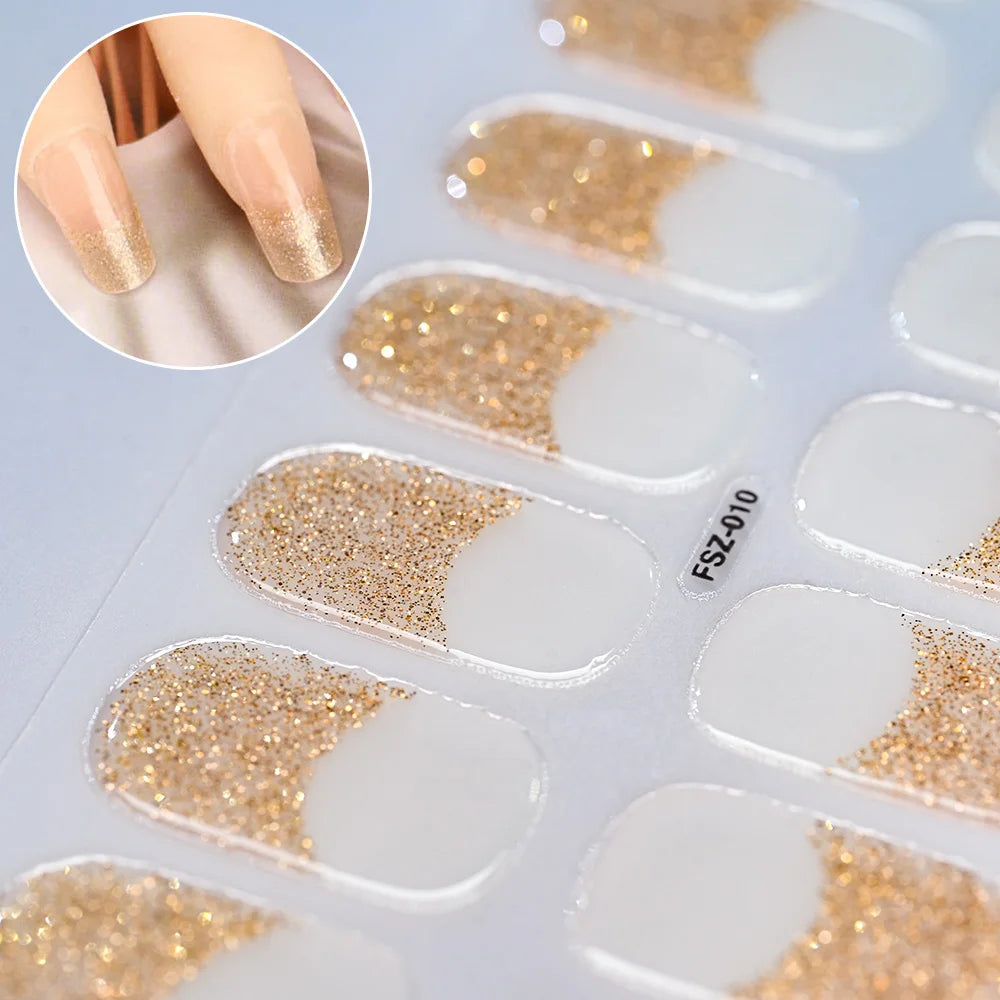 16Tips/Sheet French UV Semi-Cured Gel Nail Wraps Long Lasting Full Cover White Tip Sticker Waterproof LED Lamp Gel Nails Decals