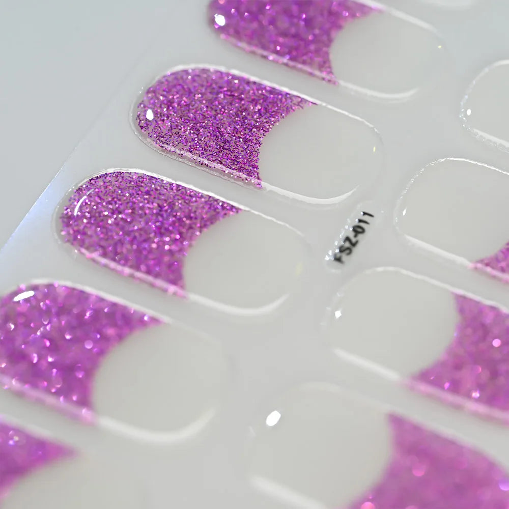 16Tips/Sheet French UV Semi-Cured Gel Nail Wraps Long Lasting Full Cover White Tip Sticker Waterproof LED Lamp Gel Nails Decals