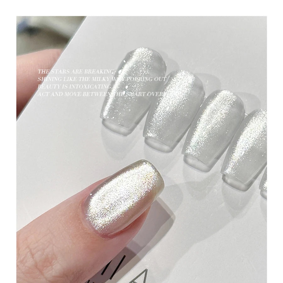 1pc 10ml Holographic Glitter Mirror Porcelain White Cat Eye Gel Polish Magnetic Galactic Effect Gel Nail Polish Soak Off UV LED