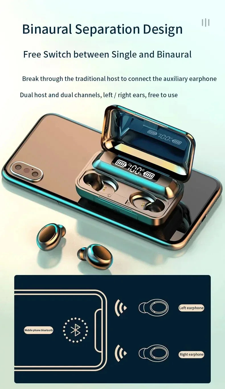 F9 5C Wireless Bluetooth Headphones Tws Waterproof Earbuds Earphones Digital Display Heaset Large Capacity Charging Case