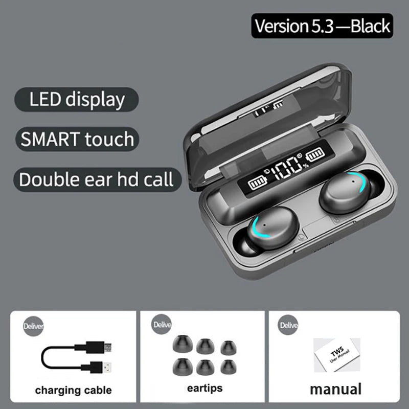 2024 NEW F9-5c TWS Bluetooth Earphones Wireless Headphone 9D Stereo Sports Waterproof Earbuds HD Calling Headset With Microphone