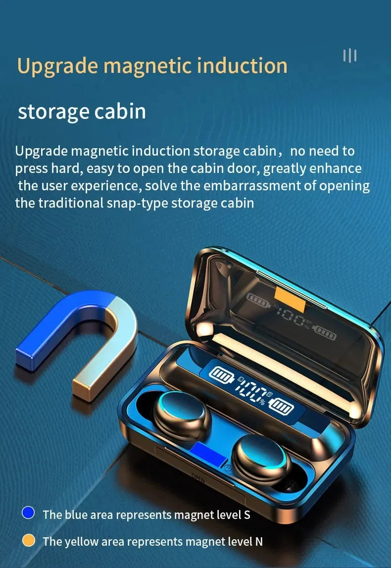F9 Wireless Bluetooth Headphones Tws Waterproof Earbuds Earphones Digital Display Heaset Large Capacity Charging Case