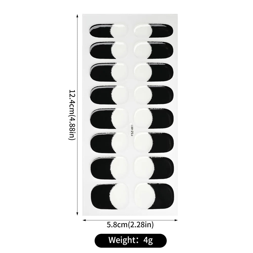 16Tips/Sheet French UV Semi-Cured Gel Nail Wraps Long Lasting Full Cover White Tip Sticker Waterproof LED Lamp Gel Nails Decals
