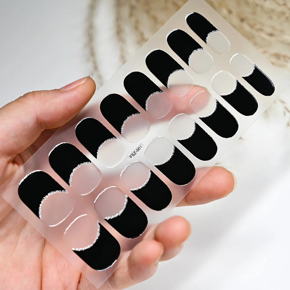 16Tips/Sheet French UV Semi-Cured Gel Nail Wraps Long Lasting Full Cover White Tip Sticker Waterproof LED Lamp Gel Nails Decals