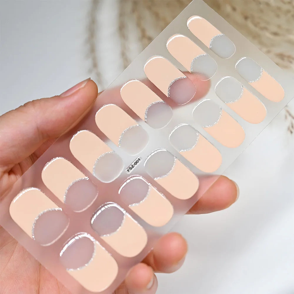 16Tips/Sheet French UV Semi-Cured Gel Nail Wraps Long Lasting Full Cover White Tip Sticker Waterproof LED Lamp Gel Nails Decals