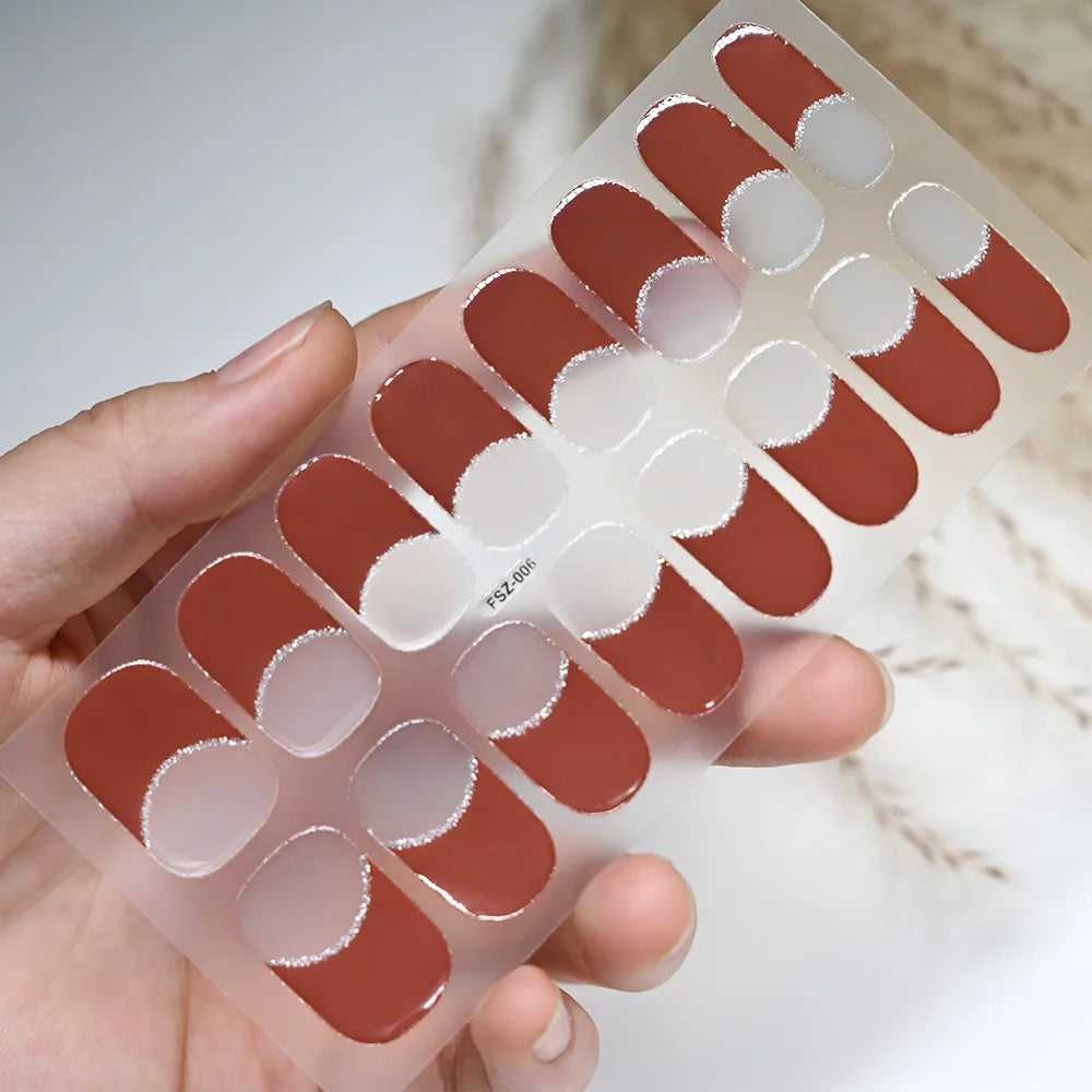 16Tips/Sheet French UV Semi-Cured Gel Nail Wraps Long Lasting Full Cover White Tip Sticker Waterproof LED Lamp Gel Nails Decals