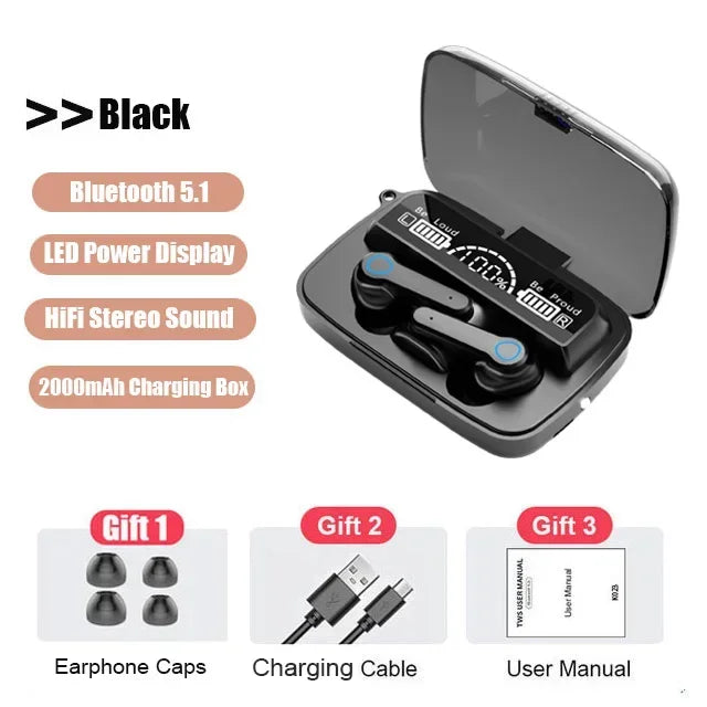 M19 TWS Wireless Headphones Earphones Bluetooth Stereo Noise Reduction Waterproof Sports Earbuds Headsets With Mic
