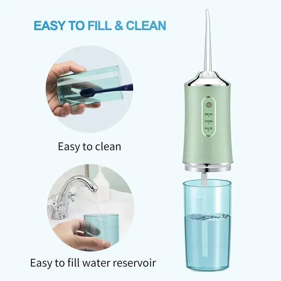 Oral Irrigator Portable Dental Water Flosser USB Rechargeable Water Jet Floss Tooth Pick 4 Jet Tip 220ml 3 Modes Teeth Cleaner