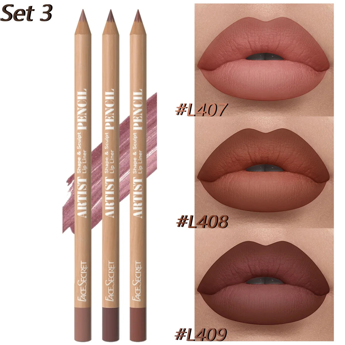 3Pcs Long-Lasting Velvet Lip Liner Matte Lipstick Waterproof Perfect Gift for Valentine's Day, Lip Liner Set