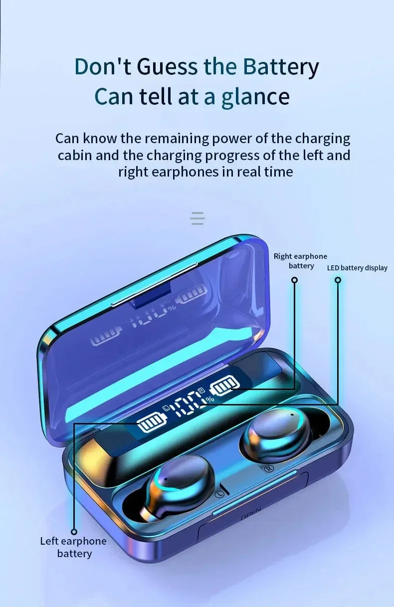 F9 5C Wireless Bluetooth Headphones Tws Waterproof Earbuds Earphones Digital Display Heaset Large Capacity Charging Case