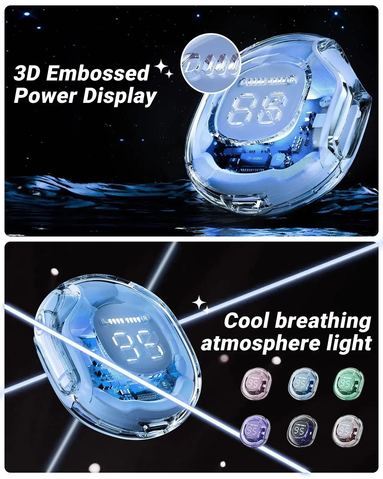 TWS T8 Wireless Earphones Fone Bluetooth Earbuds Transparent Digital Display Mecha Style for Acefast Sport Headphones for Lenovo