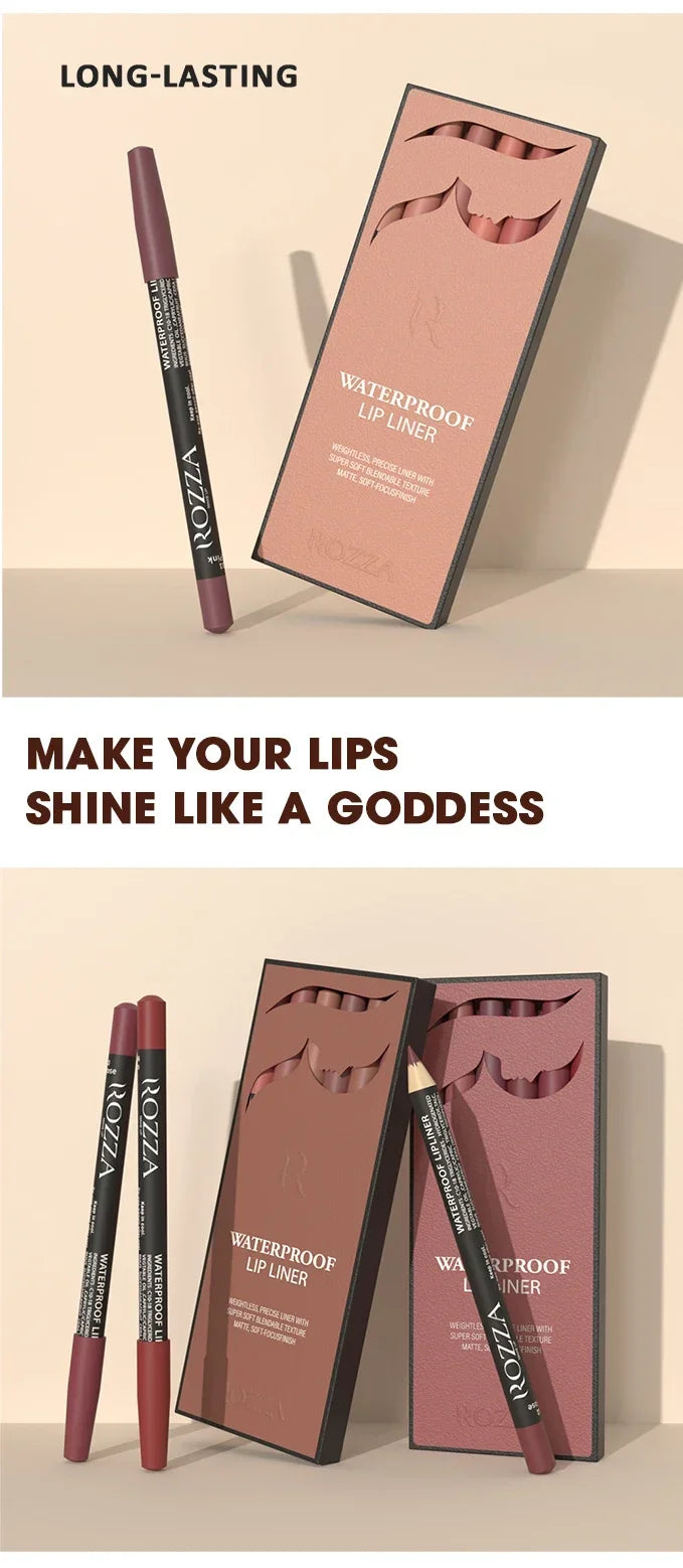 6pcs/Set Rozza Velvet Matte Lip Liner,Long-Lasting Waterproof Finish,Non-Fading,Brown,Pink,Purple Shades,Perfect for All Skins