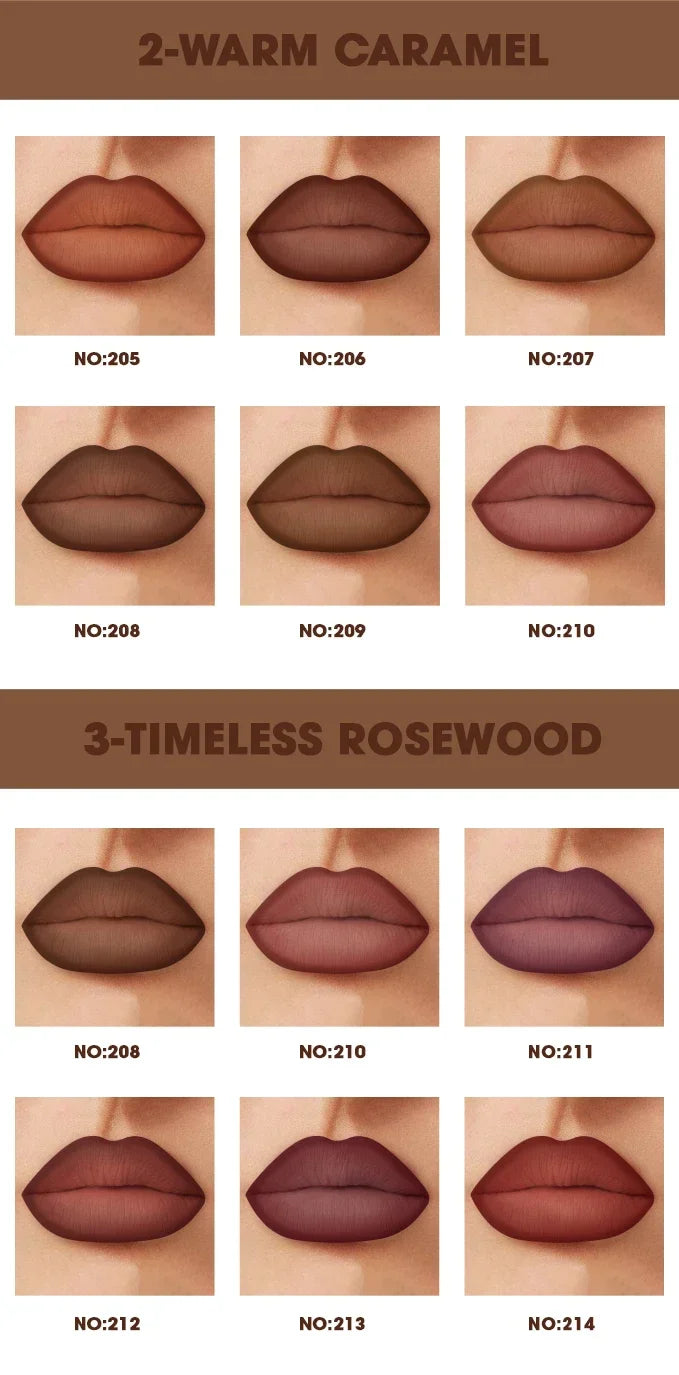 6pcs/Set Rozza Velvet Matte Lip Liner,Long-Lasting Waterproof Finish,Non-Fading,Brown,Pink,Purple Shades,Perfect for All Skins