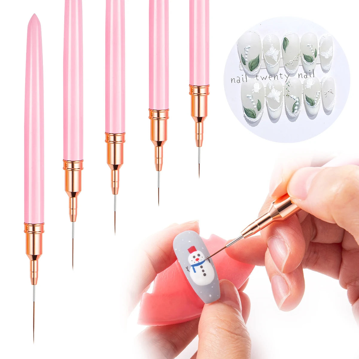 5pcs Nail Art Liner Brush Set UV Gel Nail Brushes Kits French Stripe Line Painting Drawing Flower Pen Professional Manicure Tool