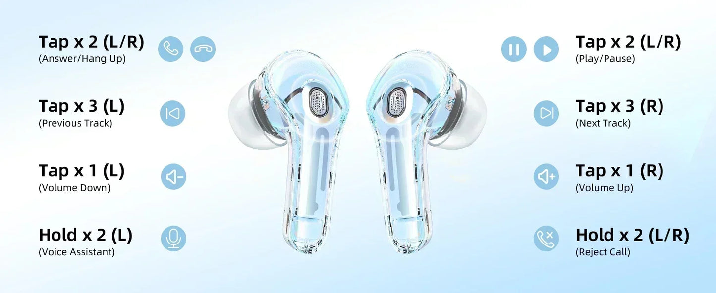 TWS T8 Wireless Earphones Fone Bluetooth Earbuds Transparent Digital Display Mecha Style for Acefast Sport Headphones for Lenovo
