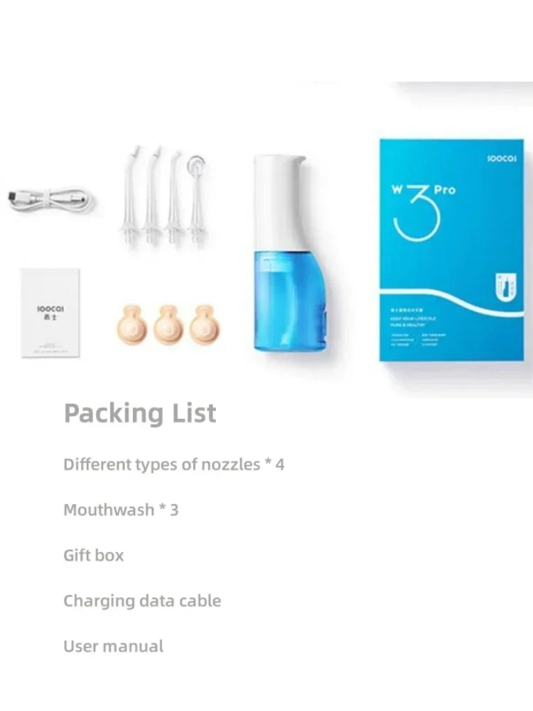 Original SOOCAS W3 Pro Water Flosser Teeth 4 Type Nozzle Cleaner Oral Irrigator Rechargeable Cleaner Water Tank Removeable