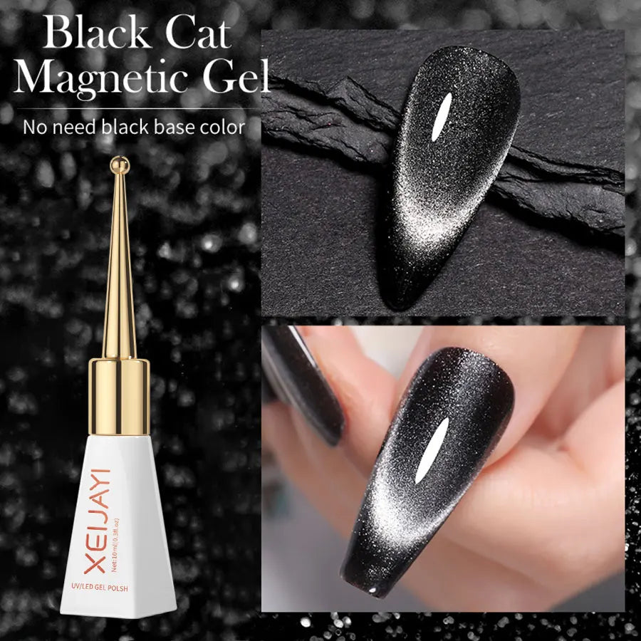 1pc 10ml Holographic Glitter Mirror Porcelain White Cat Eye Gel Polish Magnetic Galactic Effect Gel Nail Polish Soak Off UV LED