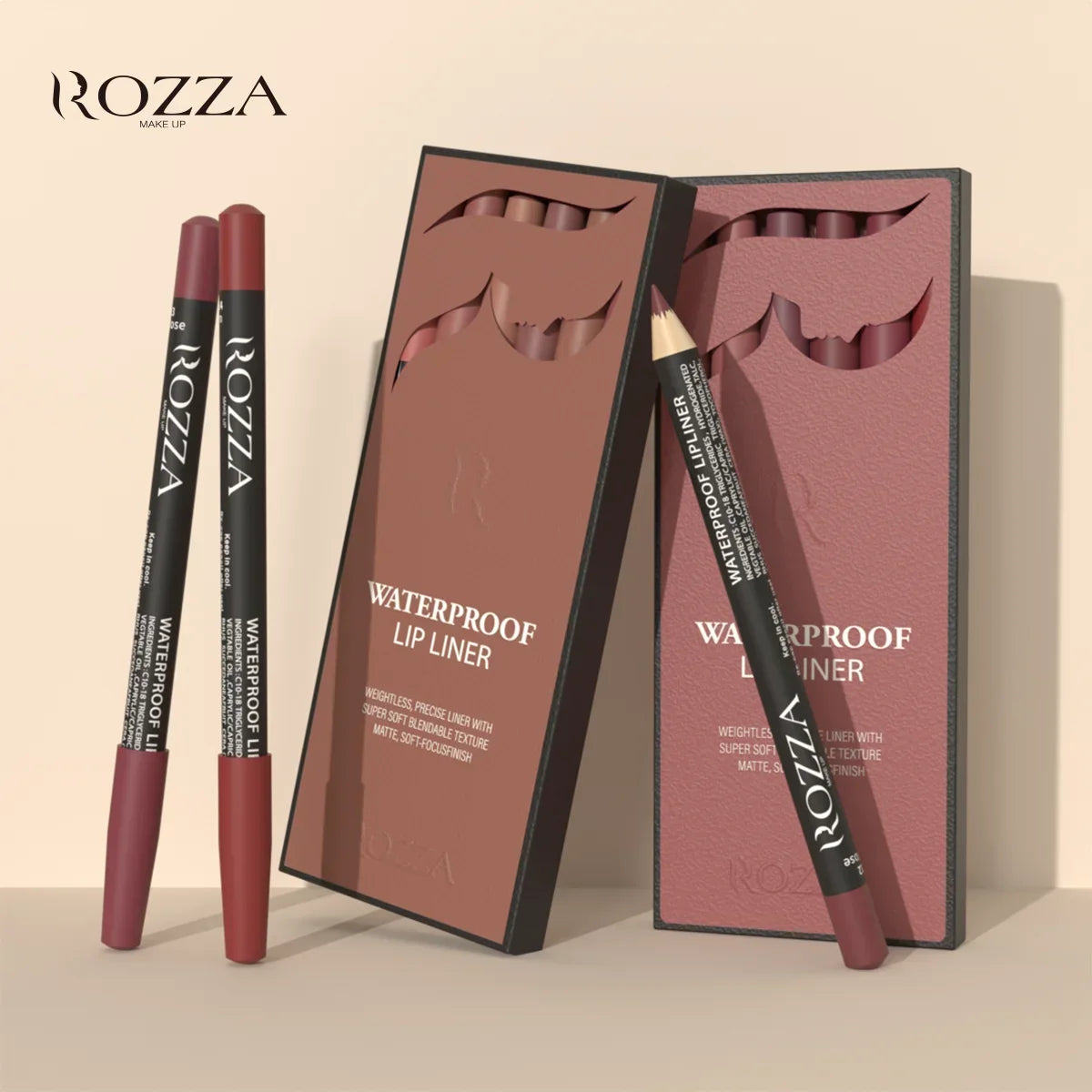 6pcs/Set Rozza Velvet Matte Lip Liner,Long-Lasting Waterproof Finish,Non-Fading,Brown,Pink,Purple Shades,Perfect for All Skins