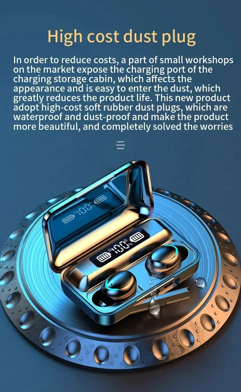 F9 5C Wireless Bluetooth Headphones Tws Waterproof Earbuds Earphones Digital Display Heaset Large Capacity Charging Case