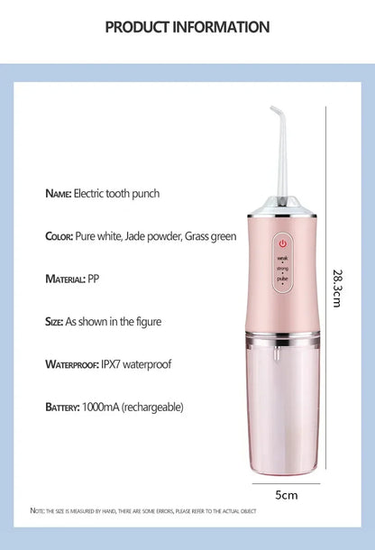 Oral Irrigator Portable Dental Water Flosser USB Rechargeable Water Jet Floss Tooth Pick 4 Jet Tip 220ml 3 Modes Teeth Cleaner