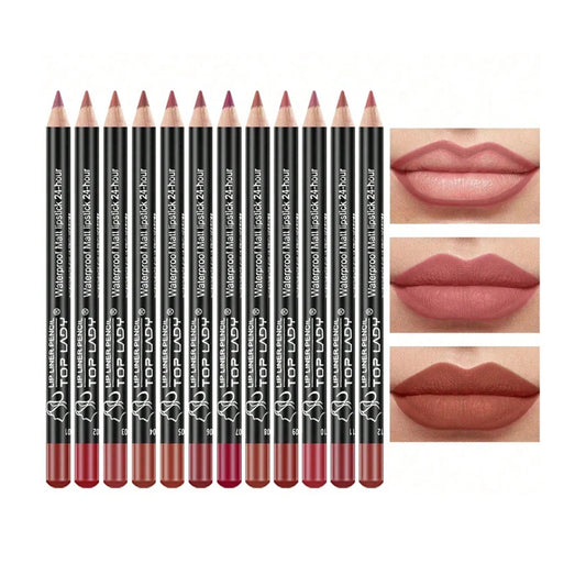 12pcs Lip Liner Pen 12 Colors Professional Lip Liner Pencil and Matte Lip Non-stick Cup Nude Lipstick Pencil SET