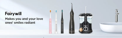 Fairywill Water Flossers for Teeth 300ML Oral Irrigator Rechargeable Portable Dental 3 Modes Water Tank Waterproof Teeth Cleaner
