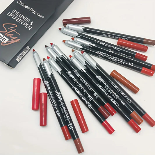 12pcs Lip Liner Pen 12 Colors Waterproof And Sweat-proof Not Easy To Fade Non-stick Cup Nude Lipstick Pencil SET
